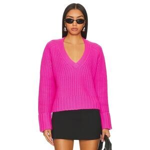 Autumn Cashmere Sweater Hot Hyper Pink Chunky Knit V Neck Pullover XS